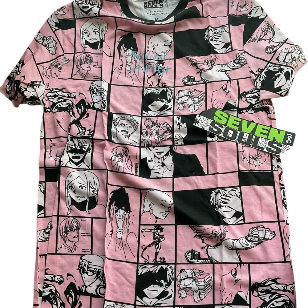 NWTSeven Souls Pop Art Anime Comic Strip All Over Print PINK Tshirt  Men's Sz M